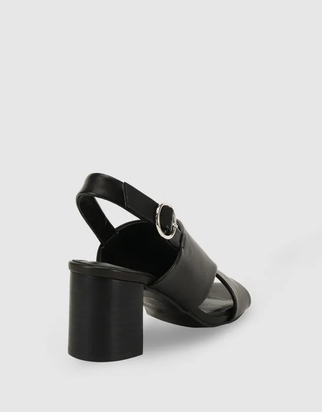 Elegant Black Block Heel Back Strap Sandals